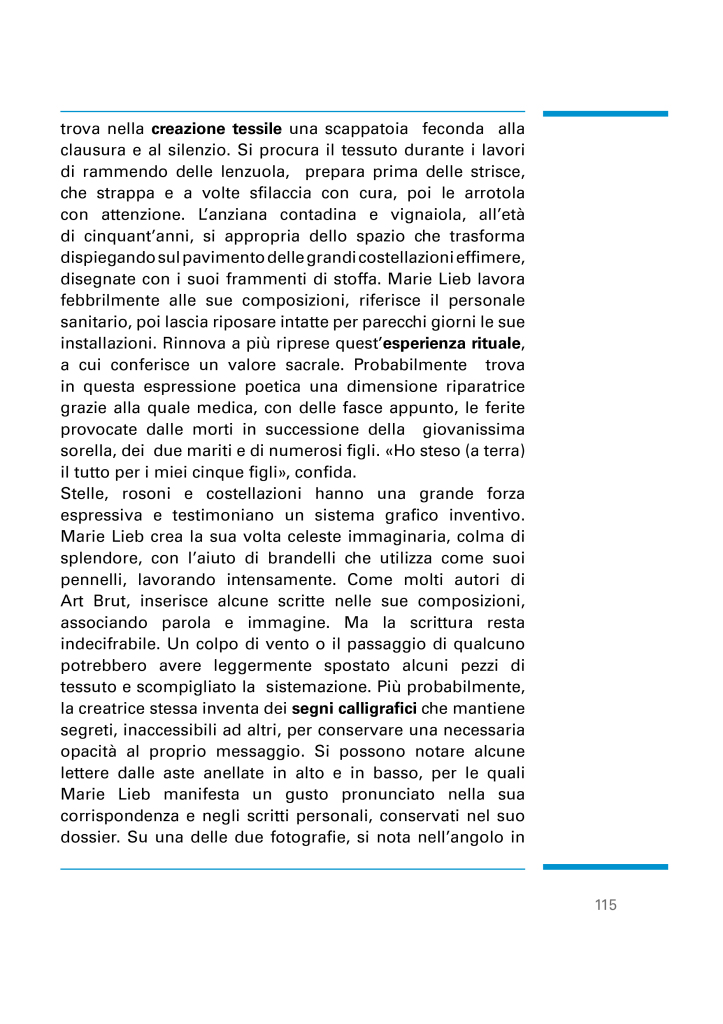 Article "Le Costellazioni onirche di Marie Lieb o la mania del cieli" de Lucienne Peiry.